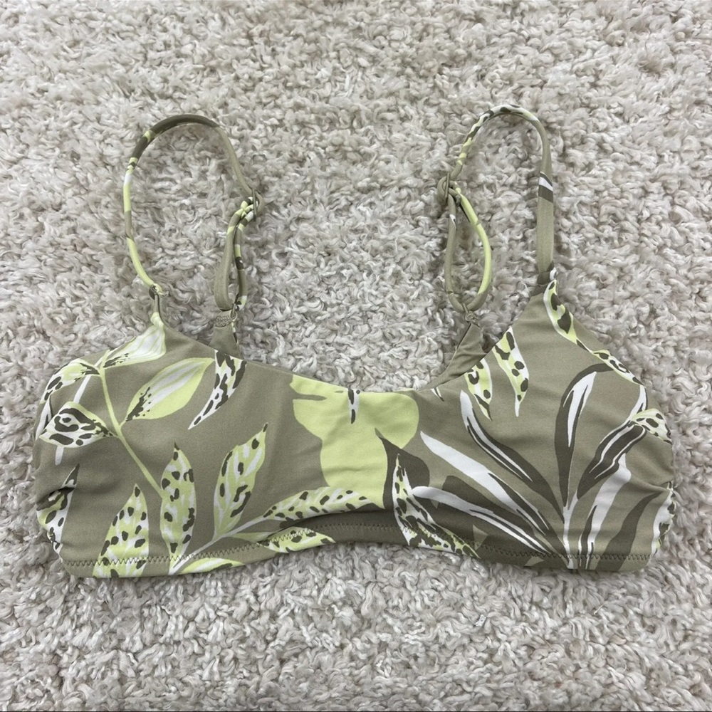 aerie offline medium real me swim scoop womens swimsuit bikini top green floral